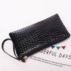Crocodile Embossed Long Wallet Zipper Clutch Purse Solid Coin Purse