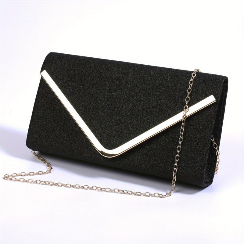 Minimalist Glitter Clutch Flap Wallet Stylish Evening Bag With Chain Strap