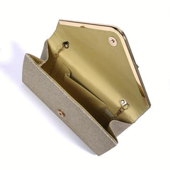 Minimalist Glitter Clutch Flap Wallet Stylish Evening Bag With Chain Strap