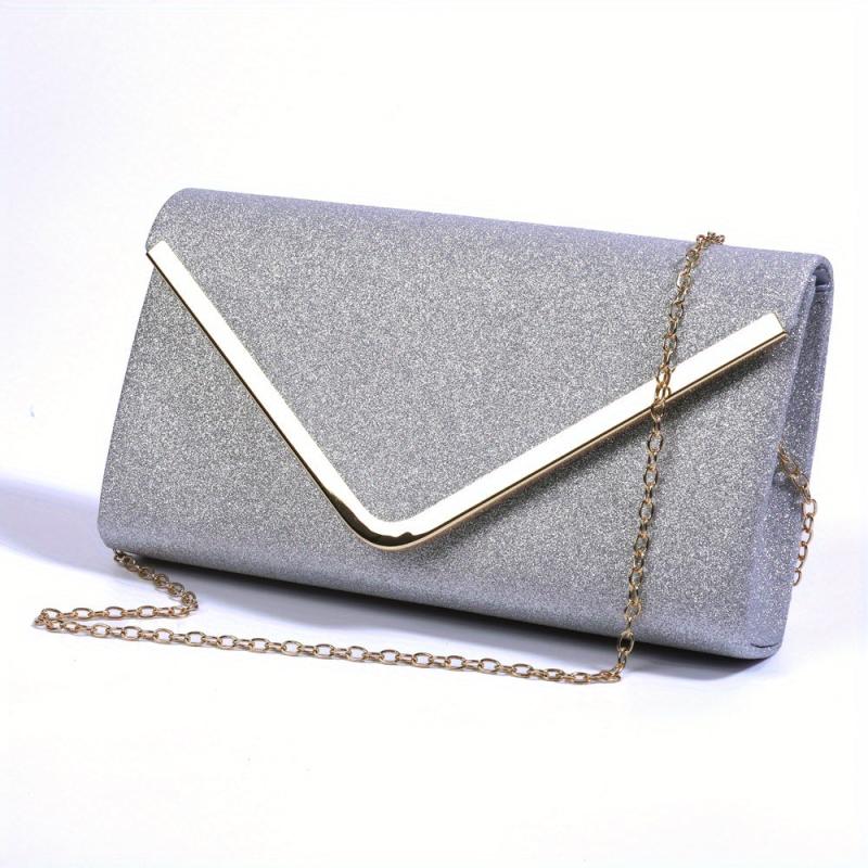 Minimalist Glitter Clutch Flap Wallet Stylish Evening Bag With Chain Strap