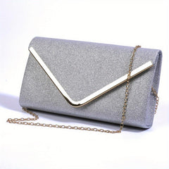 Minimalist Glitter Clutch Flap Wallet Stylish Evening Bag With Chain Strap