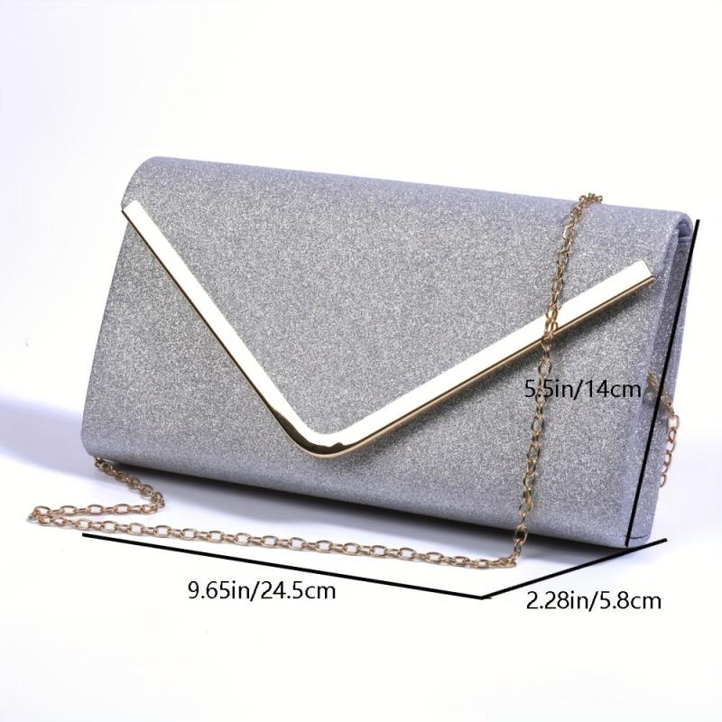 Minimalist Glitter Clutch Flap Wallet Stylish Evening Bag With Chain Strap