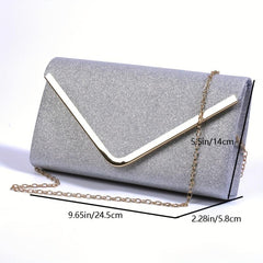 Minimalist Glitter Clutch Flap Wallet Stylish Evening Bag With Chain Strap