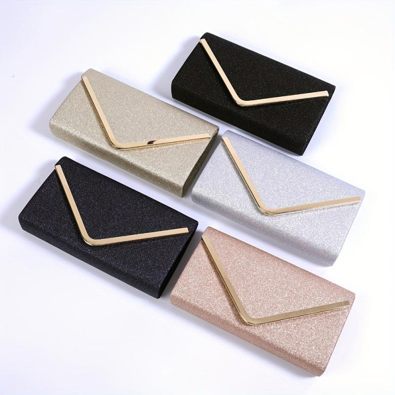 Minimalist Glitter Clutch Flap Wallet Stylish Evening Bag With Chain Strap