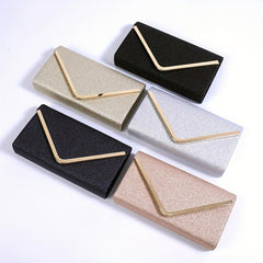 Minimalist Glitter Clutch Flap Wallet Stylish Evening Bag With Chain Strap