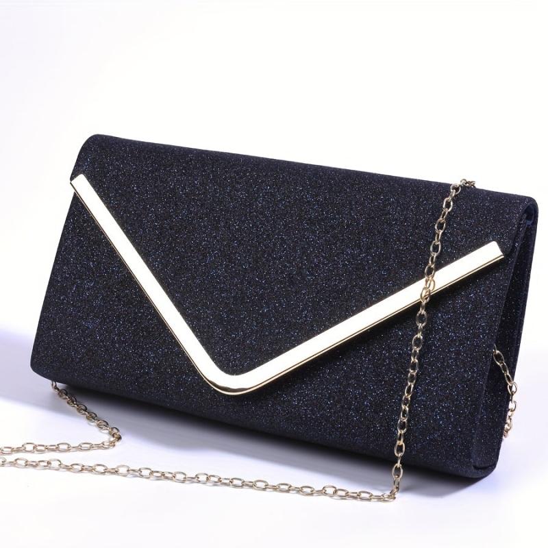 Minimalist Glitter Clutch Flap Wallet Stylish Evening Bag With Chain Strap