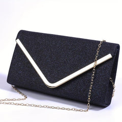 Minimalist Glitter Clutch Flap Wallet Stylish Evening Bag With Chain Strap