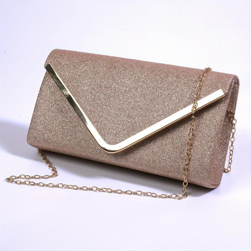 Minimalist Glitter Clutch Flap Wallet Stylish Evening Bag With Chain Strap