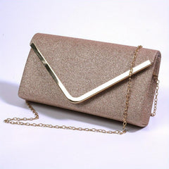 Minimalist Glitter Clutch Flap Wallet Stylish Evening Bag With Chain Strap