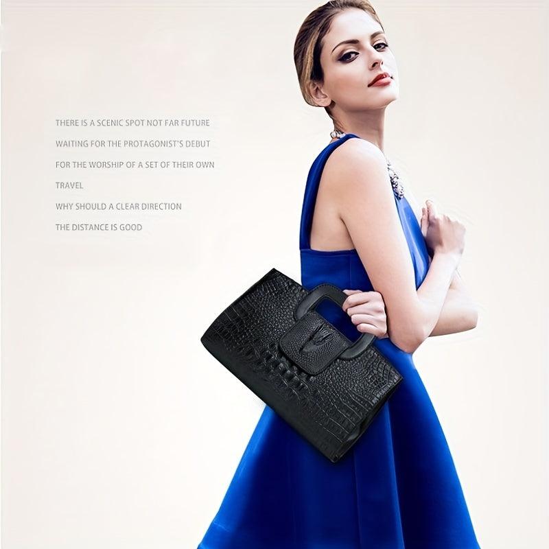Crocodile Embossed Leather Handbag Stylish Large Capacity Zipper Purse