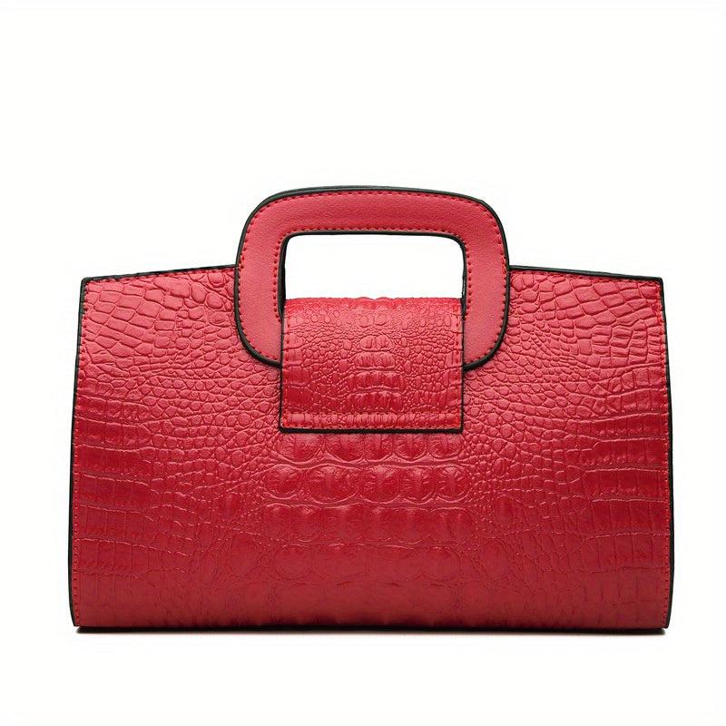 Crocodile Embossed Leather Handbag Stylish Large Capacity Zipper Purse