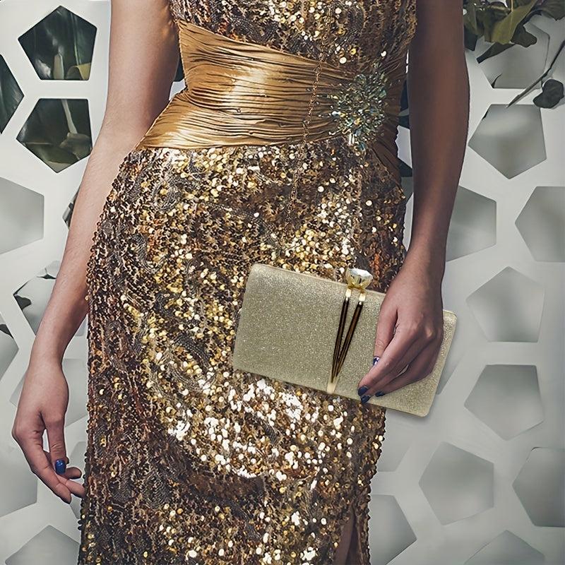 Glitter Clutch Purse Metal Box Evening Bag for Wedding Prom Party Cocktail