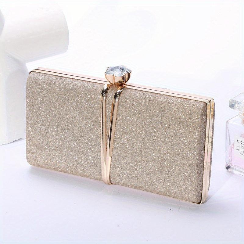 Glitter Clutch Purse Metal Box Evening Bag for Wedding Prom Party Cocktail