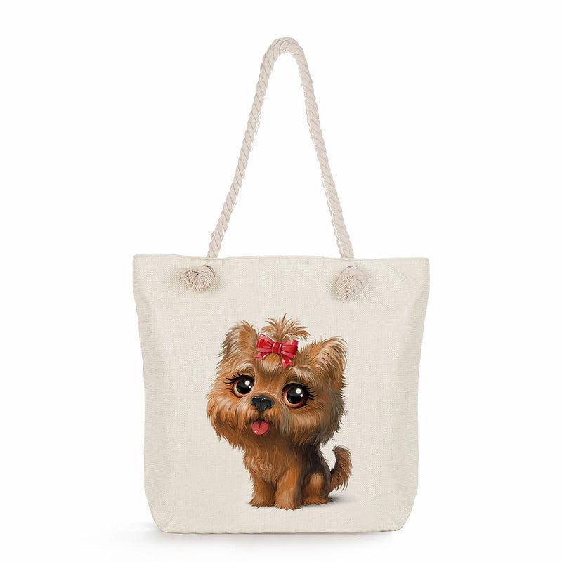 Dog Painting Tote Bag with Rope Strap Heavy Duty Reusable Shopping