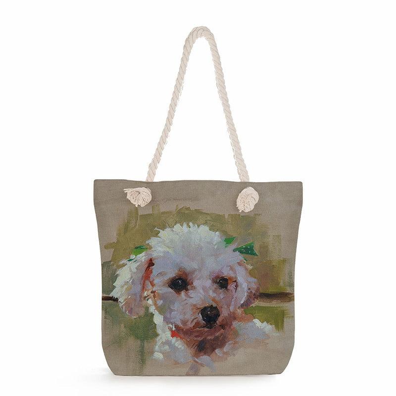 Dog Painting Tote Bag with Rope Strap Heavy Duty Reusable Shopping