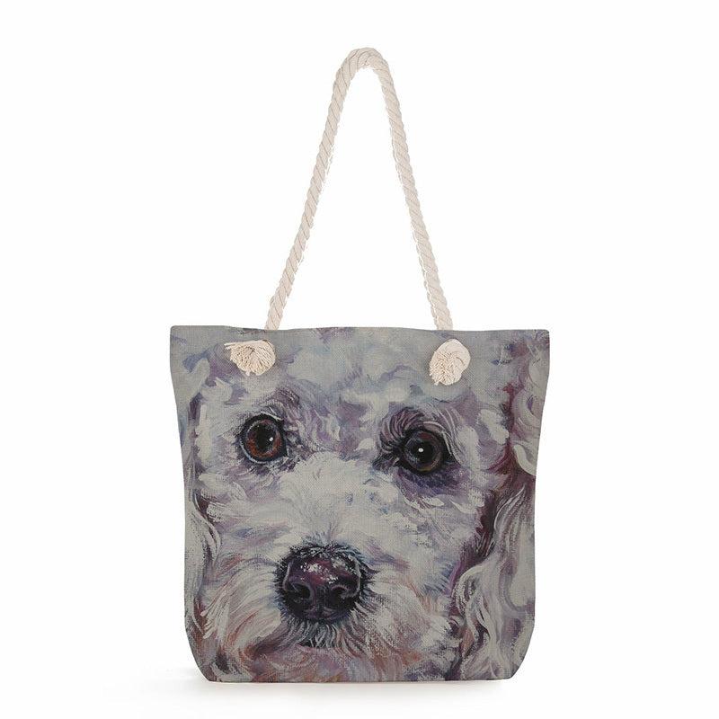Dog Painting Tote Bag with Rope Strap Heavy Duty Reusable Shopping