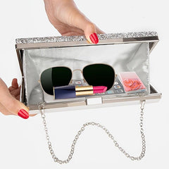 Sequins Frame Square Evening Purse Chain Clutch Bag For Wedding