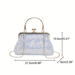 Sequin Glitter Metal Chain Clutch Elegant Textured PU Leather Frame Purse