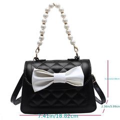 Mini Quilted Bow Decor Handbag Pearl Flap Purse Evening & Dinner Bag
