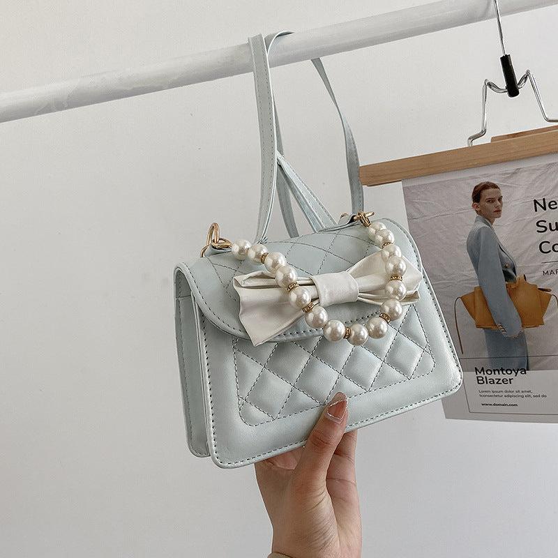 Mini Quilted Bow Decor Handbag Pearl Flap Purse Evening & Dinner Bag