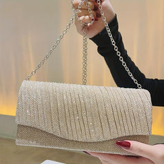 Glitter Ruched Evening Bag Banquet Clutch Purse Women's Bling Handbags