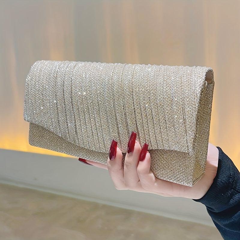 Glitter Ruched Evening Bag Banquet Clutch Purse Women's Bling Handbags