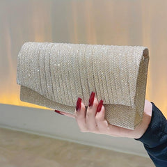 Glitter Ruched Evening Bag Banquet Clutch Purse Women's Bling Handbags