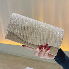 Glitter Ruched Evening Bag Banquet Clutch Purse Women's Bling Handbags