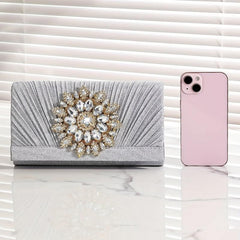 Pleated Rhinestone Chain Clutch Bling Evening Bag