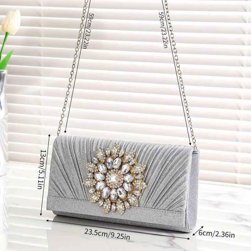 Pleated Rhinestone Chain Clutch Bling Evening Bag