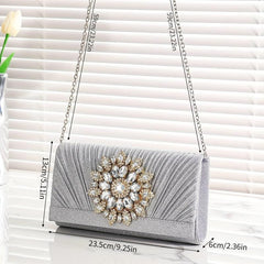 Pleated Rhinestone Chain Clutch Bling Evening Bag