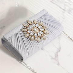 Pleated Rhinestone Chain Clutch Bling Evening Bag