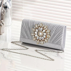 Pleated Rhinestone Chain Clutch Bling Evening Bag