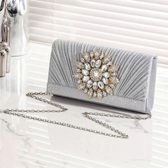 Pleated Rhinestone Chain Clutch Bling Evening Bag