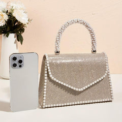 Glitter Satchel Bag Bead Decor Evening Handbag For Party