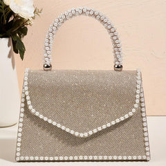 Glitter Satchel Bag Bead Decor Evening Handbag For Party