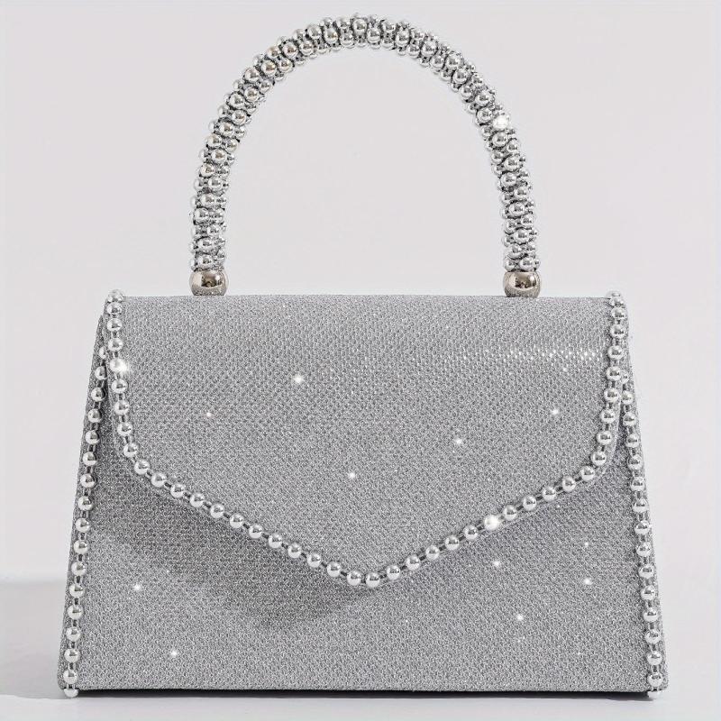 Glitter Satchel Bag Bead Decor Evening Handbag For Party