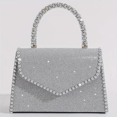 Glitter Satchel Bag Bead Decor Evening Handbag For Party