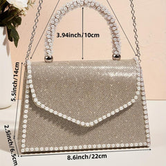 Glitter Satchel Bag Bead Decor Evening Handbag For Party