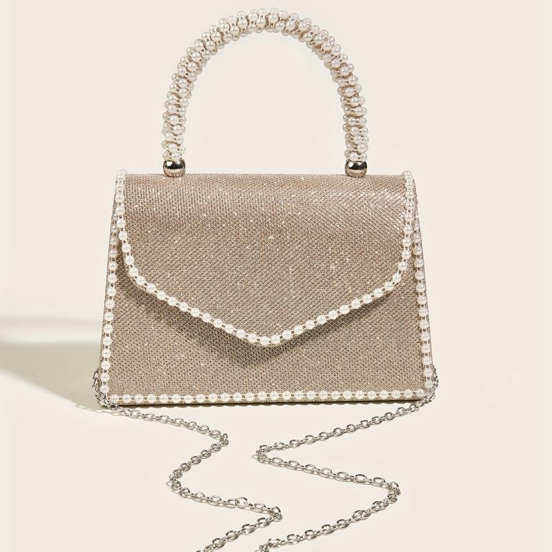 Glitter Satchel Bag Bead Decor Evening Handbag For Party