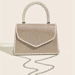 Glitter Satchel Bag Bead Decor Evening Handbag For Party