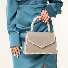 Glitter Satchel Bag Bead Decor Evening Handbag For Party