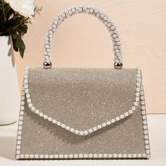 Glitter Satchel Bag Bead Decor Evening Handbag For Party