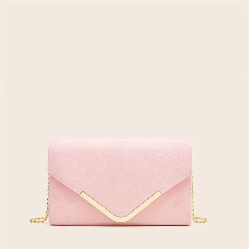 Metal Decor Suede Clutch Bag Evening Envelope Bag Pink Purse