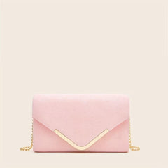 Metal Decor Suede Clutch Bag Evening Envelope Bag Pink Purse