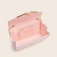 Metal Decor Suede Clutch Bag Evening Envelope Bag Pink Purse