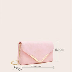 Metal Decor Suede Clutch Bag Evening Envelope Bag Pink Purse