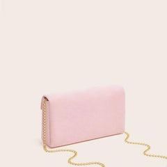 Metal Decor Suede Clutch Bag Evening Envelope Bag Pink Purse
