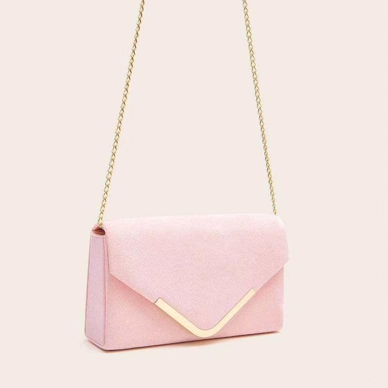 Metal Decor Suede Clutch Bag Evening Envelope Bag Pink Purse