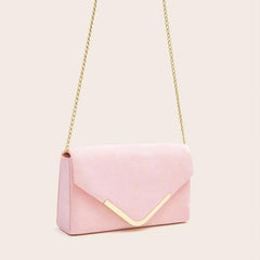 Metal Decor Suede Clutch Bag Evening Envelope Bag Pink Purse